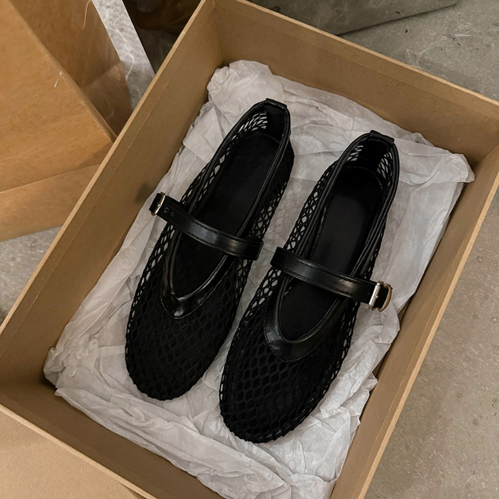 Women's Beige Mesh Flats - Picture 5 of 7